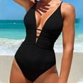 thumbnail image 1 of Ynynloco One Piece Swimsuit for Women Bathing Suit Cut Out Deep V Neck Ruched High Cut Textured Ruched Swimwear, 1 of 8