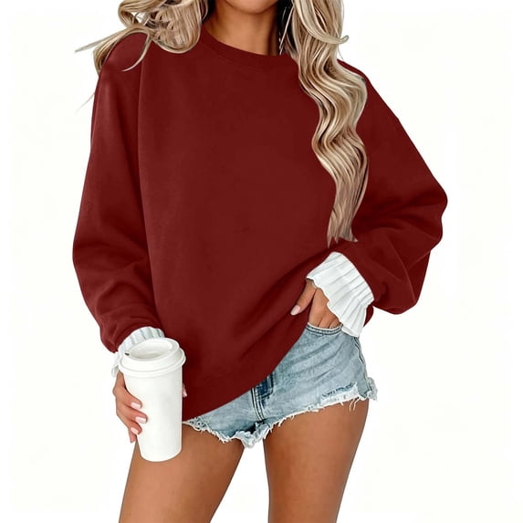 Ynynloco Oversized Sweatshirt for Women Crewneck Ruffle Long Sleeve Casual Loose Sports Pullover Fall Winter Sweatshirts Tops