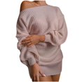 thumbnail image 1 of Ynynloco Oversized Women Sweater Dress Off Shoulder Long Lantern Sleeve One Shoulder Ribbed Knit Dresses Solid Color Casual Pullover Mini Dress, 1 of 4
