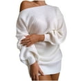thumbnail image 1 of Ynynloco Oversized Women Sweater Dress Off Shoulder Long Lantern Sleeve One Shoulder Ribbed Knit Dresses Solid Color Casual Pullover Mini Dress, 1 of 4