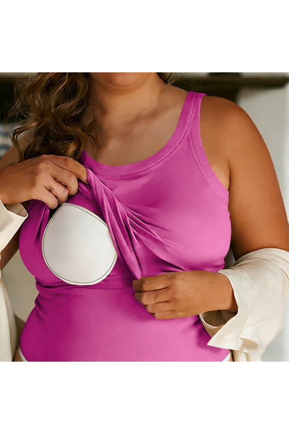 Plus Size Maternity Nursing Tank Top Wireless Sleeveless Vest for Comfy Longline Breastfeeding with Built in Bra