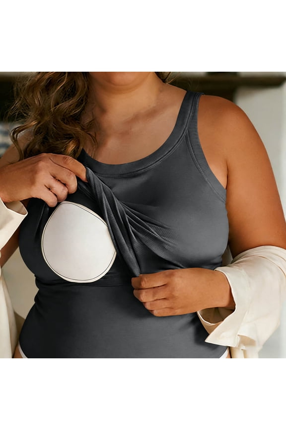 Plus Size Maternity Nursing Tank Top Wireless Sleeveless Vest for Comfy Longline Breastfeeding with Built in Bra