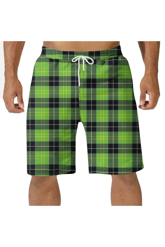 Plus Size Mens Shorts Plaid Print Elastic Waist Drawstring Shorts Summer Beach Vacation Yoga Golf Outdoor Activities Pants