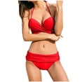 thumbnail image 1 of Ynynloco Popular Swimsuits for Women Two-Piece Solid Color Adjustable Halter Neck Pleated Low Waist Bikini Separates Swimsuit, 1 of 4