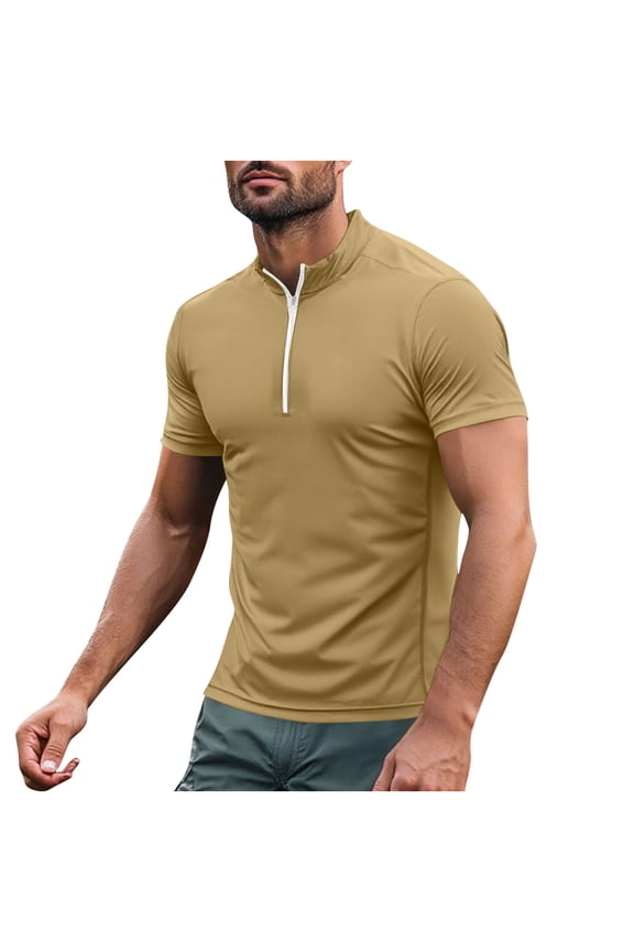 Quarter Zip Shirts for Men Half Turtle Neck Short Sleeve Quick Dry Pullover Tops Breathable Running Sports Gym Tees