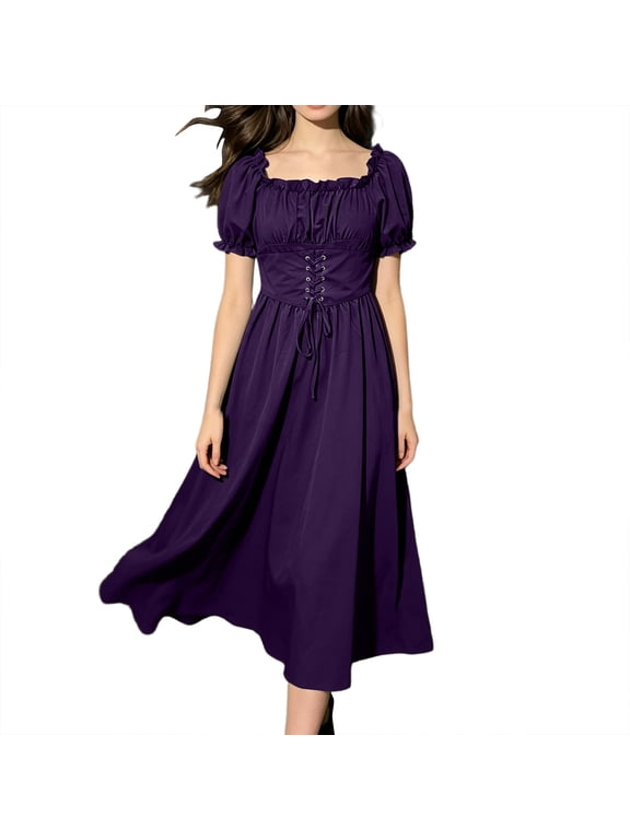 Renaissance Costumes Women A-Line Dress Medieval Costume Peasant Fairy Witch Under Dress for Halloween Pirate Theme Parties Hobbit Events