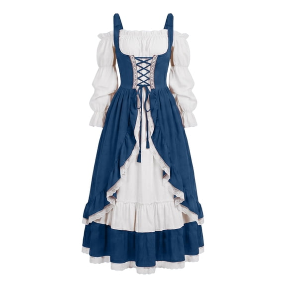 Ynynloco Renaissance Dress for Women Medieval Costume Victorian A-Line Flowy Dresses Peasant Gothic Fairy Witch Wedding Under Dress