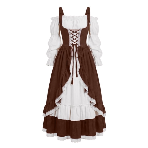 Ynynloco Renaissance Dress for Women Medieval Costume Victorian A-Line Flowy Dresses Peasant Gothic Fairy Witch Wedding Under Dress
