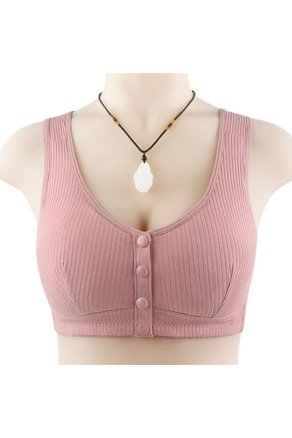 Ribbed Bras for Women 100%Cotton Front Closure No Underwire Comfort Senior Wireless Snap Closing Bra