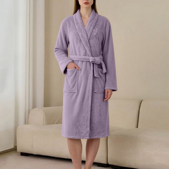 Ynynloco Robes for Women - Super Bathrobe Soft Cozy Fleece Womens V Neck Kimono Robe Plush Long Bathrobe