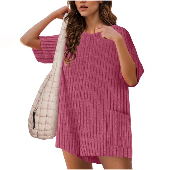 Ynynloco Rompers for Women Summer Short Sleeve Knit Short Sleeve Maternity T-shirt Romper Jumpsuit Outfits with Pockets