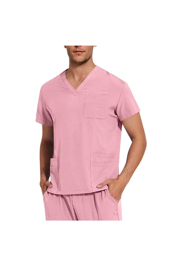 Scrubs Top for Men V-Neck Ultra Soft Durable Fade Resistant Pullover Tops with 3 Pockets (One Chest Pocket and Two Side Pockets)