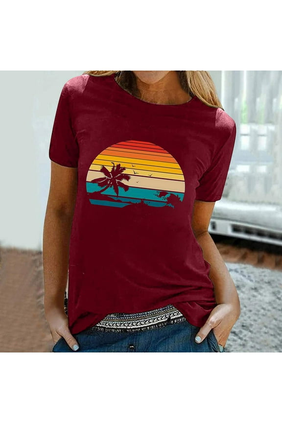 Short Sleeve Beach Tops Vintage Casual Tee Crewneck for Women 2024 Country Graphic Western Shirts Summer T Shirt