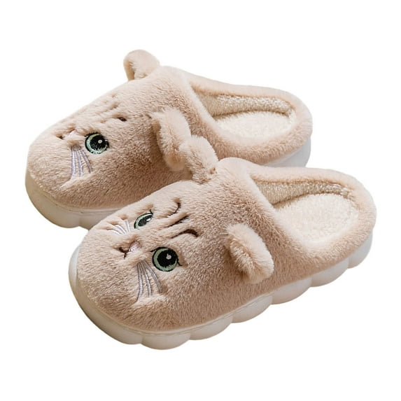 Ynynloco Slippers for Women Indoor Cute Cartoon Cat Plush Fleece Slippers Cozy Soft Memory Foam Indoor Non-slip Winter Slippers