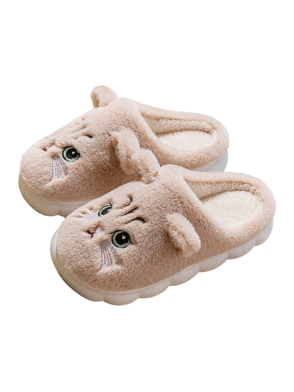 Slippers for Women Indoor Cute Cartoon Cat Plush Fleece Slippers Cozy Soft Memory Foam Indoor Non-slip Winter Slippers