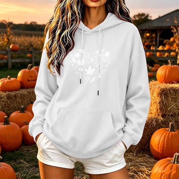 Ynynloco Soft Slouchy Long Sleeve Pullover Tops for Women Halloween Hoodies Sweatshirt with Pocket for Thanksgiving Gift