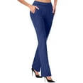 thumbnail image 1 of Ynynloco Solid Color Pants for Women Flare Elastic Waist Pleated Wide Leg Suit Pants Slim Fit Classic Work Business Long Pants for Ladies with Pockets, 1 of 6