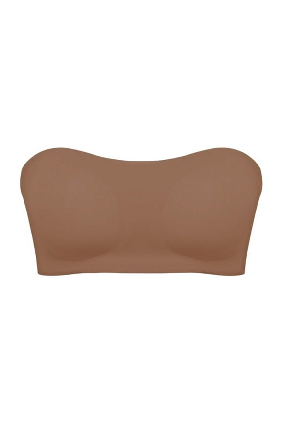 Strapless Bra for Women No Underwire Back Cross Push Up Bandeau Bra Crossover Side Closure Non-Slip Silicone Padded Bandeau Bras Wireless Tube Top Bra