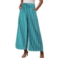 thumbnail image 1 of Ynynloco Striped Women's Pants Elastic High Waist Drawstring Wide Leg Palazzo Pants with Pockets Loose Fit Ankle Length Comfy Pants, 1 of 5