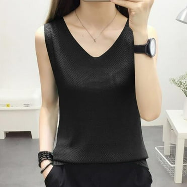 Ynynloco Summer Tops for Women V Neck Loose Casual Tops Tee Sleeveless Solid Color Blouses Shirts