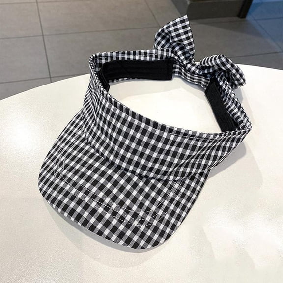 Ynynloco Sun Visor Hat Women - Gingham Bow Sun Visor Wide Brim Quick Dry Adjustable Cap, Lightweight for Golf Tennis Pickleball Beach