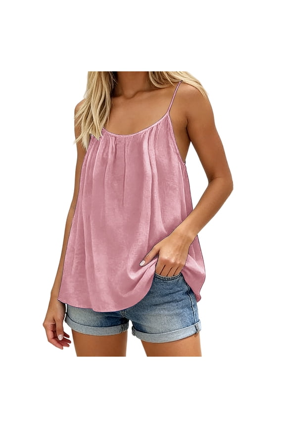 Tank Top for Women Summer Casual Spaghetti Open Back Strap Camisole Loose Fit Sleeveless Tunic Blouses