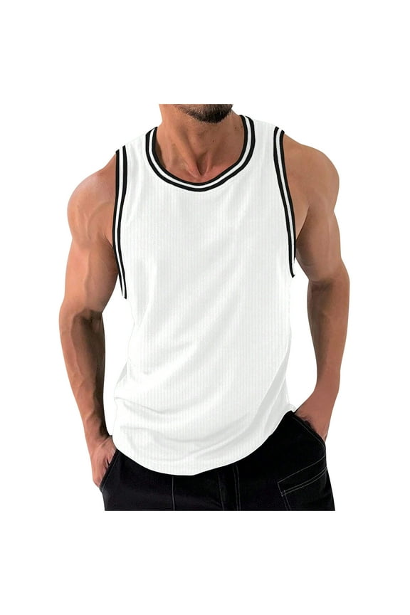 Tank Tops Men Crew Neck Off Shoulder Sleeveless Ribbed Vest Casual Athletic Bodybuilding Muscle Summer Beach Shirts