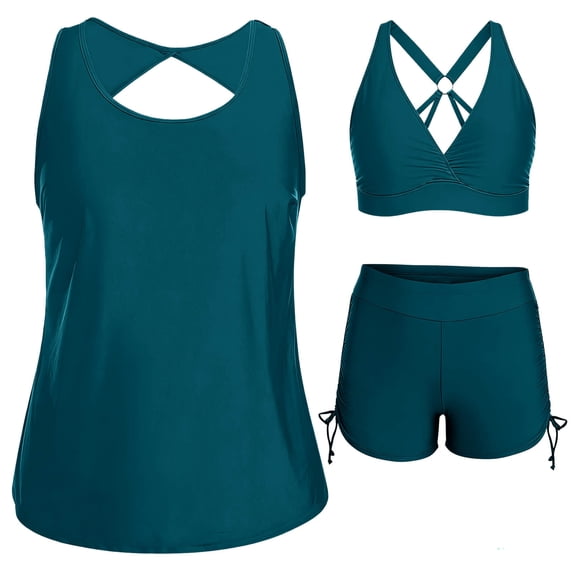 Ynynloco Tankini Swimsuits for Women Tummy Control Two Piece Modest Bathing Suits Skirt Top with Boyshorts