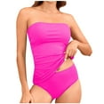 thumbnail image 1 of Ynynloco Tankini Swimsuits for Women Two-Piece Removable Shoulder Straps Solid Color Cover the Belly Tops with Briefs, 1 of 5