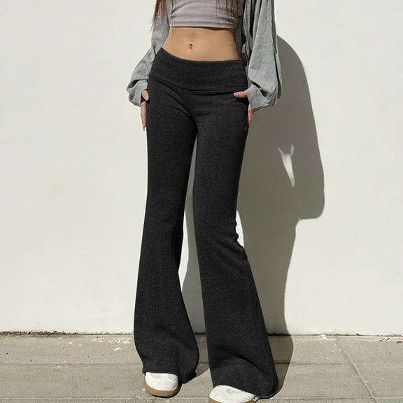 Ynynloco Teen Girl's Flared Yoga Pants, Low Waisted Flare Pants, Stretchy Skinny Yoga Bell Bottoms Track Trousers for Women