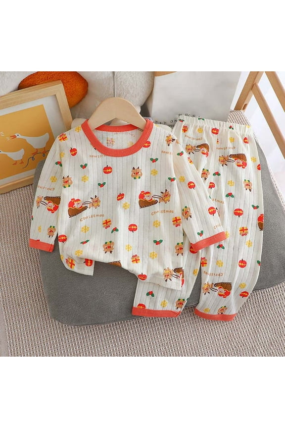 Toddler Boys Girls Cotton Pajama Set Long Sleeve Tops with Pants Sleepwear Soft Breathable 2 Piece Pjs Set, 1-11 Years