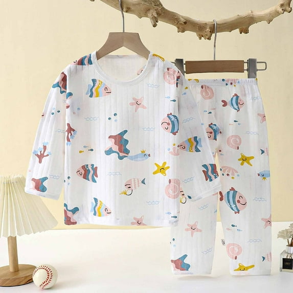 Ynynloco Toddler Girls Boys Pajama Set, Soft Cotton Pjs Set for Kids, Long Sleeve Tops with Pants 2 Piece Sleepwear, Loungewear Set