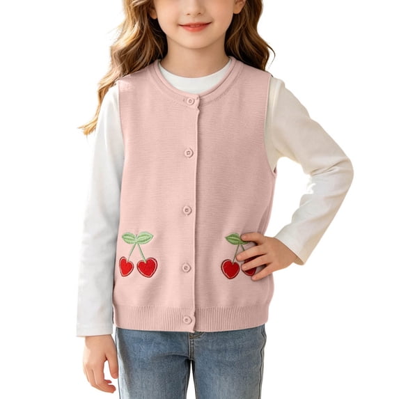 Ynynloco Toddler Little Girls Soft Lightweight Sweater Vest Knitted Sleeveless Button Down V-Neck Spring Autumn 6Months-9Years