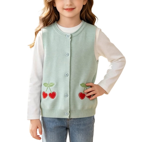 Ynynloco Toddler Little Girls Soft Lightweight Sweater Vest Knitted Sleeveless Button Down V-Neck Spring Autumn 6Months-9Years