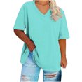 thumbnail image 1 of Ynynloco Trendy Oversized Tshirts For Women Workout Plus Size Tops V Neck Short Sleeve Gym Shirts Casual Loose Fit Basic Tees, 1 of 4