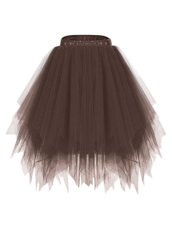Tulle Skirts for Women, A-Line Fairy Puffy Skirt Asymmetrical Midi Length Ruffled Tutu Layered Mesh Fairy Skirt