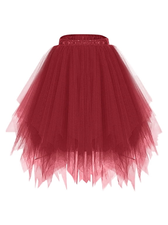 Tulle Skirts for Women, A-Line Fairy Puffy Skirt Asymmetrical Midi Length Ruffled Tutu Layered Mesh Fairy Skirt