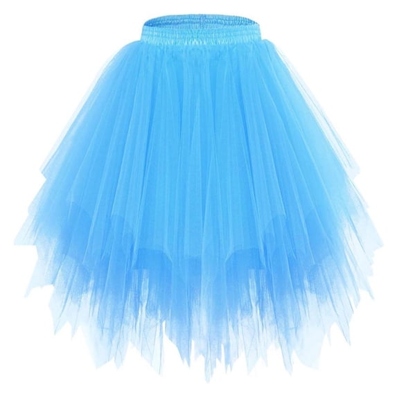 Ynynloco Tulle Skirts for Women, A-Line Fairy Puffy Skirt Asymmetrical Midi Length Ruffled Tutu Layered Mesh Fairy Skirt