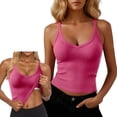 thumbnail image 1 of Ynynloco V Neck Crop Tank Top with Built-in Bra for Women Padded Ribbed Tank Fitted Basic Cami Tops, 1 of 9