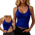 thumbnail image 1 of Ynynloco V Neck Crop Tank Top with Built-in Bra for Women Padded Ribbed Tank Fitted Basic Cami Tops, 1 of 8