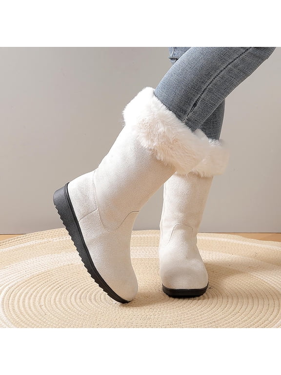 Warm Winter Boots for Women: Fur Lined Mid Calf Boots for Women Comfortable Zipper Snow Boots Waterproof for Cold Weather