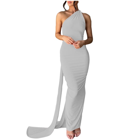 Ynynloco Wedding Guest Dresses for Women One Shoulder Sleeveless Corset Pleated Backless Maxi Dress for Elegant Party Cocktail
