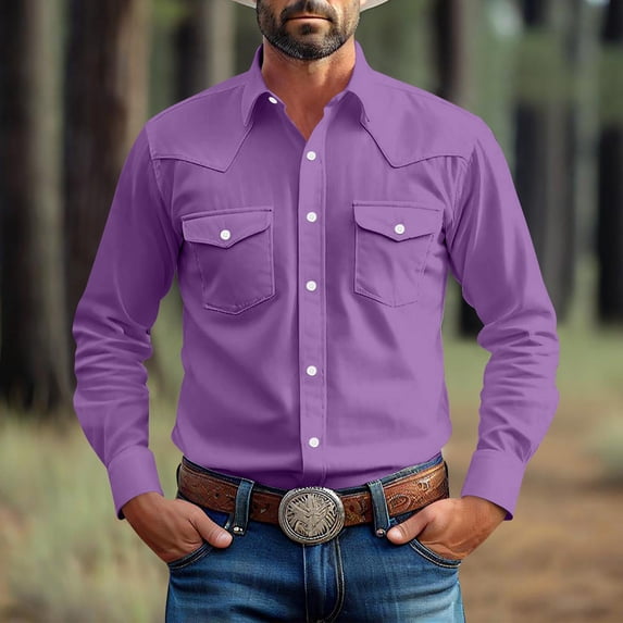 Ynynloco Western Cowboy Shirts for Men, Casual Button Down Long Sleeve Shirt with Pocket