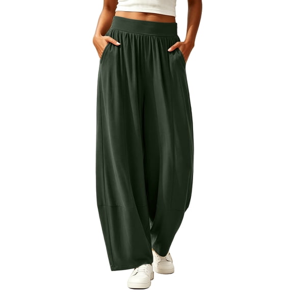 Ynynloco Wide Leg Pants Woman High Waist Trousers with Pockets Casual Harem Lounge Baggy Sweats Sweatpants with Pocket
