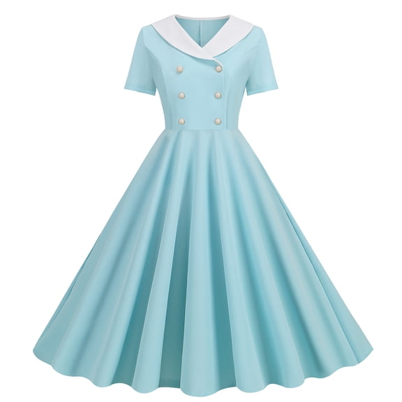 Ynynloco Women 1950s Vintage Audrey Hepburn Style Swing A Line Midi Summer Dress Cocktail Party Evening Prom Gown
