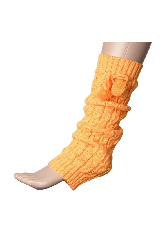 Women Cable Knit Leg Warmers with Pom Poms - Cozy Cute Winter Boot Cuffs (Multi-Color)