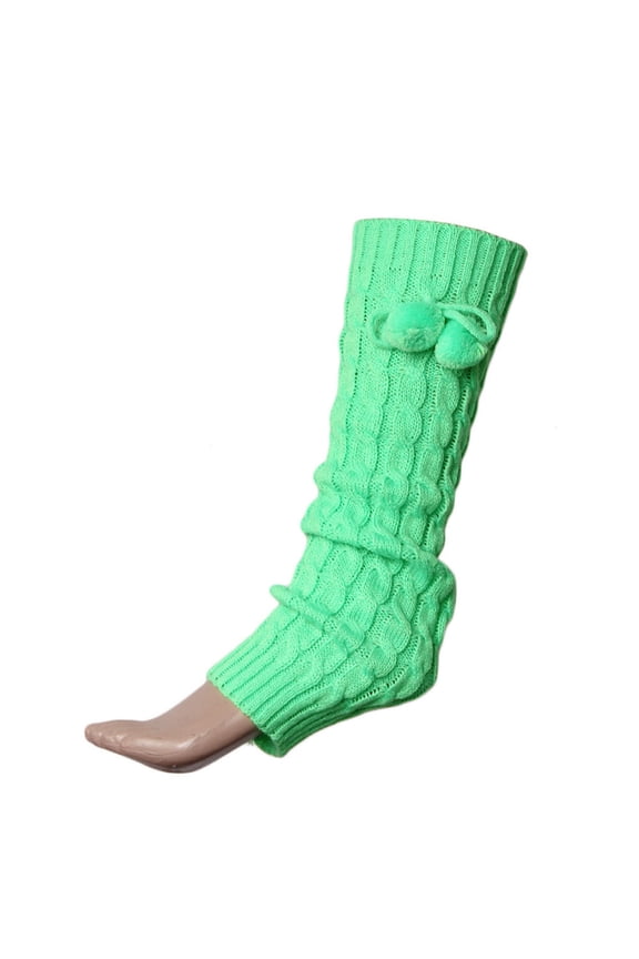Women Cable Knit Leg Warmers with Pom Poms - Cozy Cute Winter Boot Cuffs (Multi-Color)
