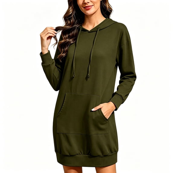 Ynynloco Women's Fall Hoodies Dress Hooded Sweatshirts Dress Casual Loose Long Sleeve Tunic Dress Oversized Sweatshirts with Pocket