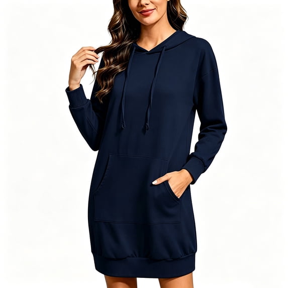 Ynynloco Women's Fall Hoodies Dress Hooded Sweatshirts Dress Casual Loose Long Sleeve Tunic Dress Oversized Sweatshirts with Pocket