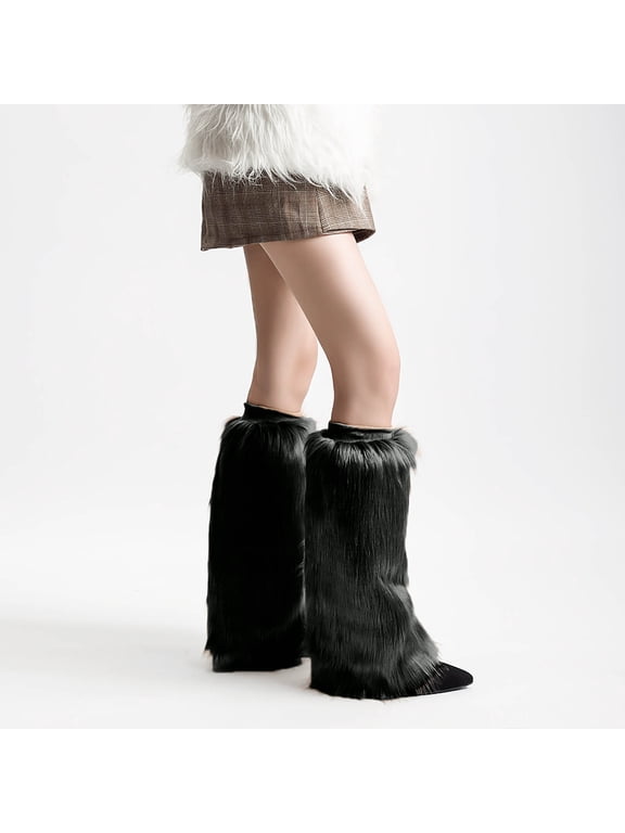 Women Faux Fur Leg Warmers - Fluffy Furry Boot Cuffs for Party, Festival & Winter Fashion